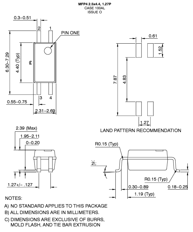 Plan mécanique - onsemi Optocoupleur d’entrée à détection CA FODM214